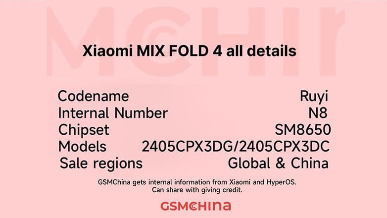 Xiaomi Mix Fold 4 veritabanı girişi