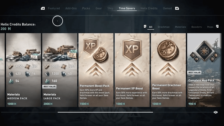 Ekran görüntüsü "Zaman Kazandıranlar"-Assassin's Creed'de satın alabileceğiniz krediler