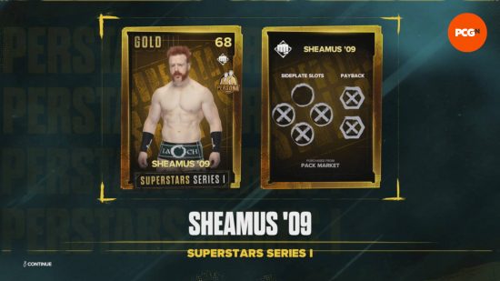 WWE 2K24'ün açılabilir öğeleri: MyFaction'daki Sheamus '09 kartı.
