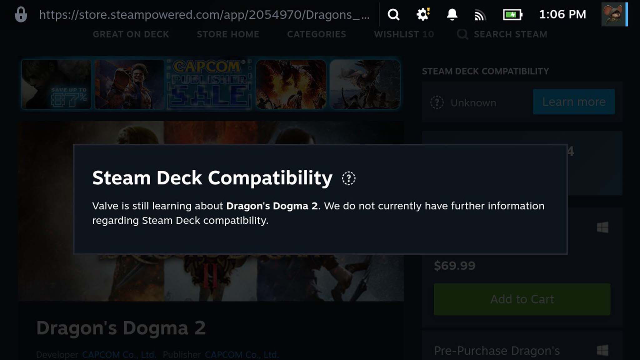 Dragon's Dogma 2 Steam Deck uyumluluğu.
