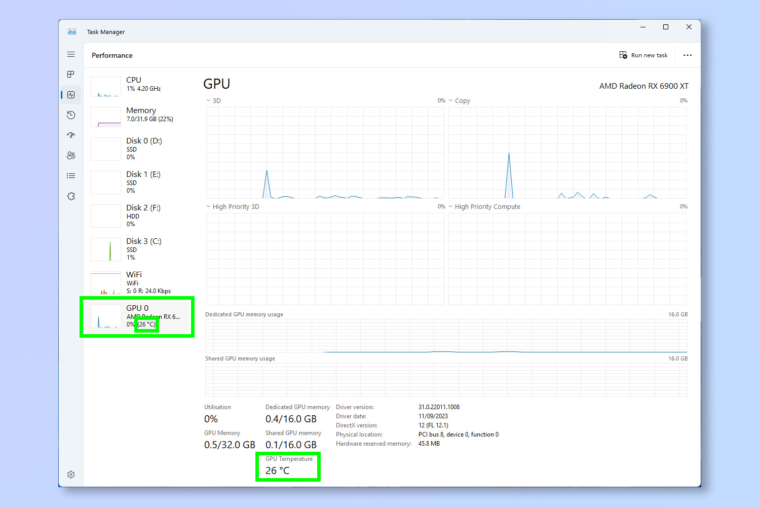 Windows'ta GPU Sıcaklıklarının nasıl kontrol edileceğini gösteren ekran görüntüsü