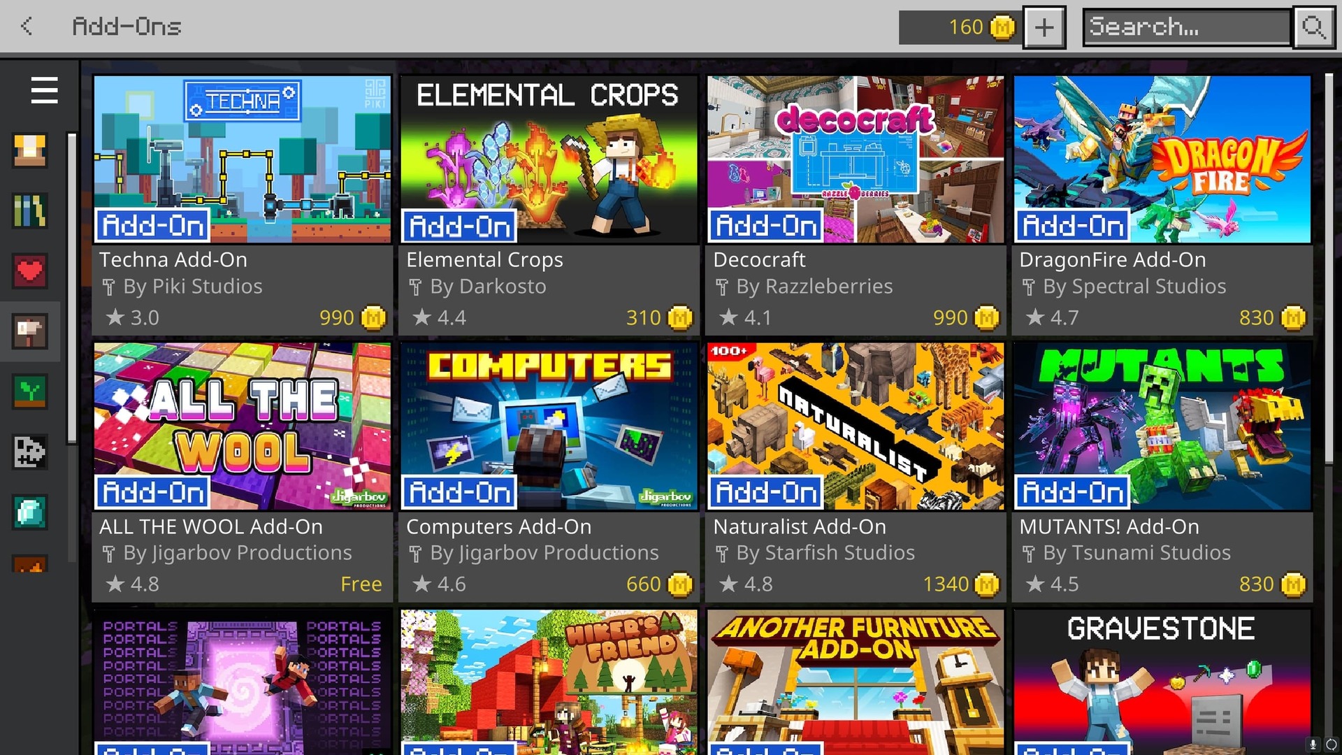 Marketteki eklentilerin Minecraft ekran görüntüsü