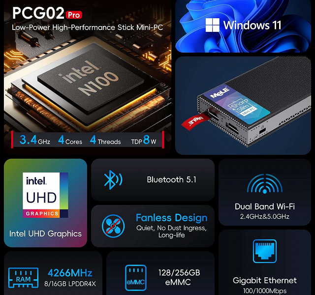 Pasif soğutma, dört Intel çekirdeği, 200 ml'den az hacim ve kırmızı etiket.  MeLe N100 PCG02 Pro mini PC tanıtıldı