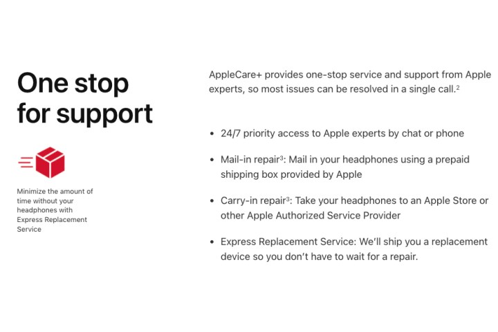 AirPods için AppleCare'in ekran görüntüsü.  