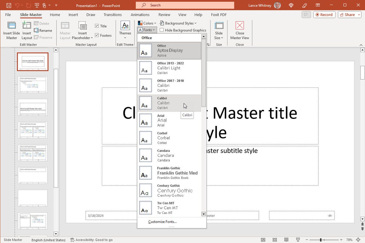 Slide Master'da yazı tipini değiştirme