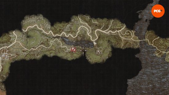Yerel bölgedeki tüm Dragon's Dogma 2 Wakestone Parçalarının mevcut konumlarını gösteren bir harita.