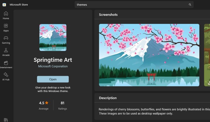 Microsoft Store'daki Springtime Art temasını gösteren ekran görüntüsü.