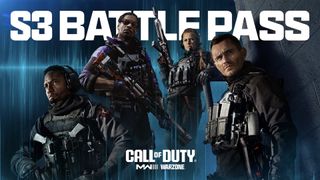 Call of Duty Operatörleri mavi bir arka planın önünde duruyor.  Üstlerinde beyaz harflerle 'S3 Battle Pass' yazıyor.