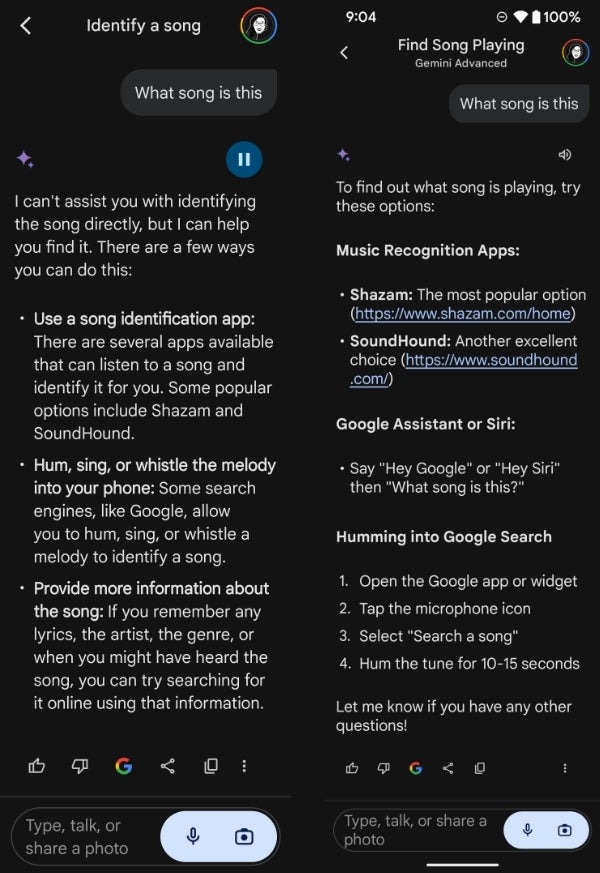 Android'deki Google Gemini, Asistan'ın yaptığı gibi o anda çalan şarkıları tanımlayamıyor