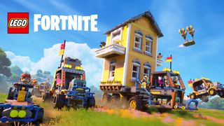 Mekanik Kargaşa güncellemesinin ana başlığı, karakterlerin bir kasaba meydanında bir dizi yeni aracı kullandığını gösteriyor.  Lego Fortnite logosu görselin sol üst köşesinde gösterilir.