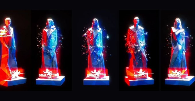Birleşik Krallık'ın Amerikalıları etkileme kampanyasının bir parçası olarak İngiliz kurucuların hologram fotoğrafları.