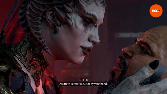 Diablo 4 - Hikayenin ara sahnesi: Lilith elini Donan'ın yanağına koyarak ona şunu söylüyor: "Astaroth ölemez.  Senin elinden değil."