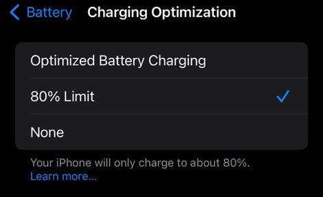 iOS 17'de iPhone 15 hattı için %80 Limit ayarı