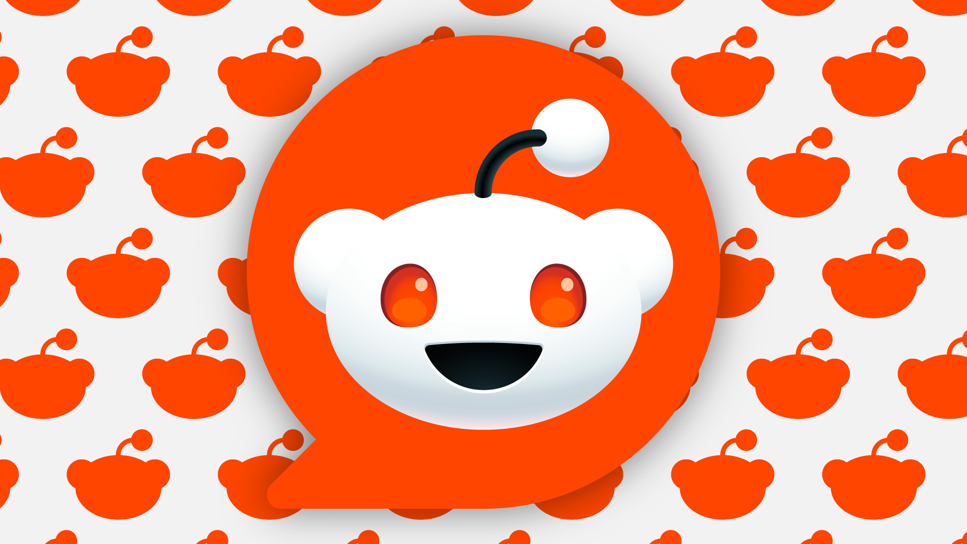 Logo silüetlerinden oluşan bir desen üzerinde Reddit logosu