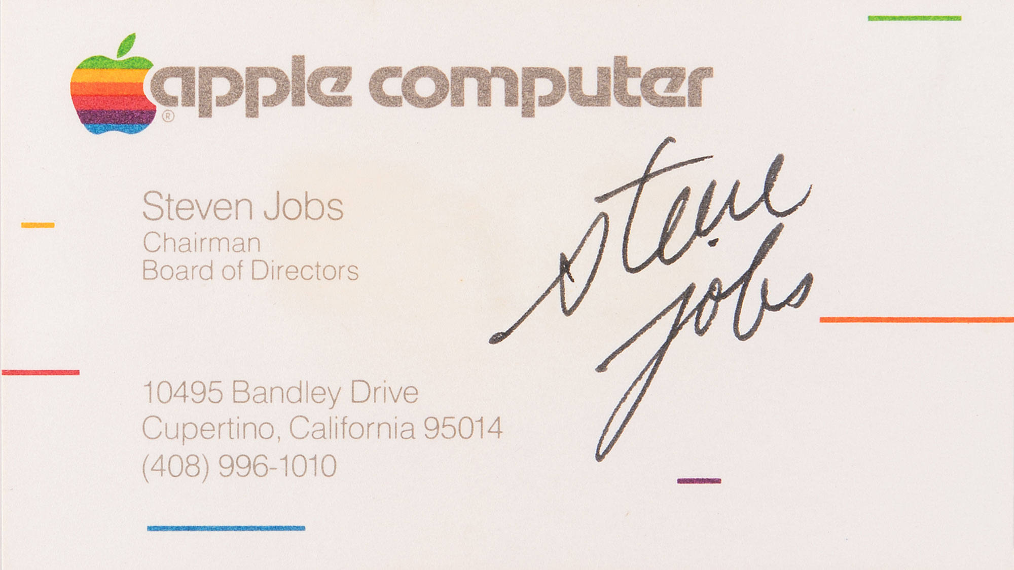 Steve Jobs'un imzalı kartviziti