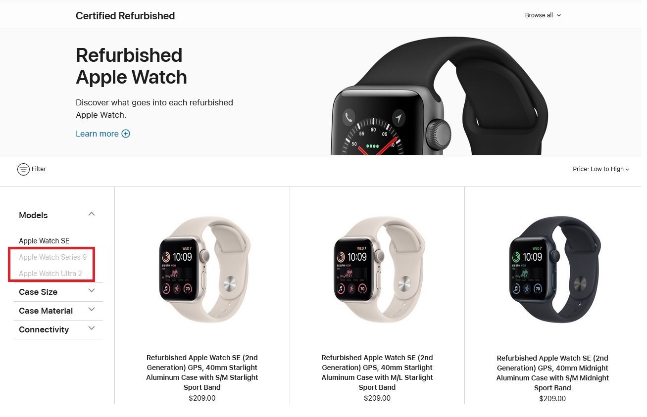 Gri renkte görünen Apple Watch Series 9 ve Ultra 2 adları, bu modellerin yenilenmiş versiyonlarının ABD'ye geleceğini gösteriyor - Yenilenmiş Apple Watch Series 9 ve Apple Watch Ultra 2 modelleri yakında ABD'de satılacak