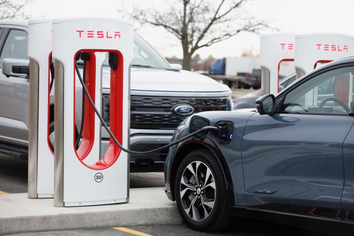 Ford EV'leri Tesla Supercharger istasyonunda.