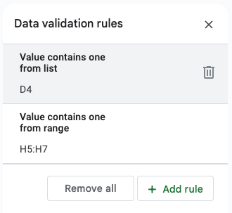 Açılır menü için Google E-Tablolar veri doğrulama kuralları