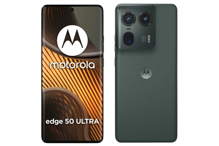 Motorola Edge 50 Ultra akıllı telefonun ön ve arka görüntüleri.