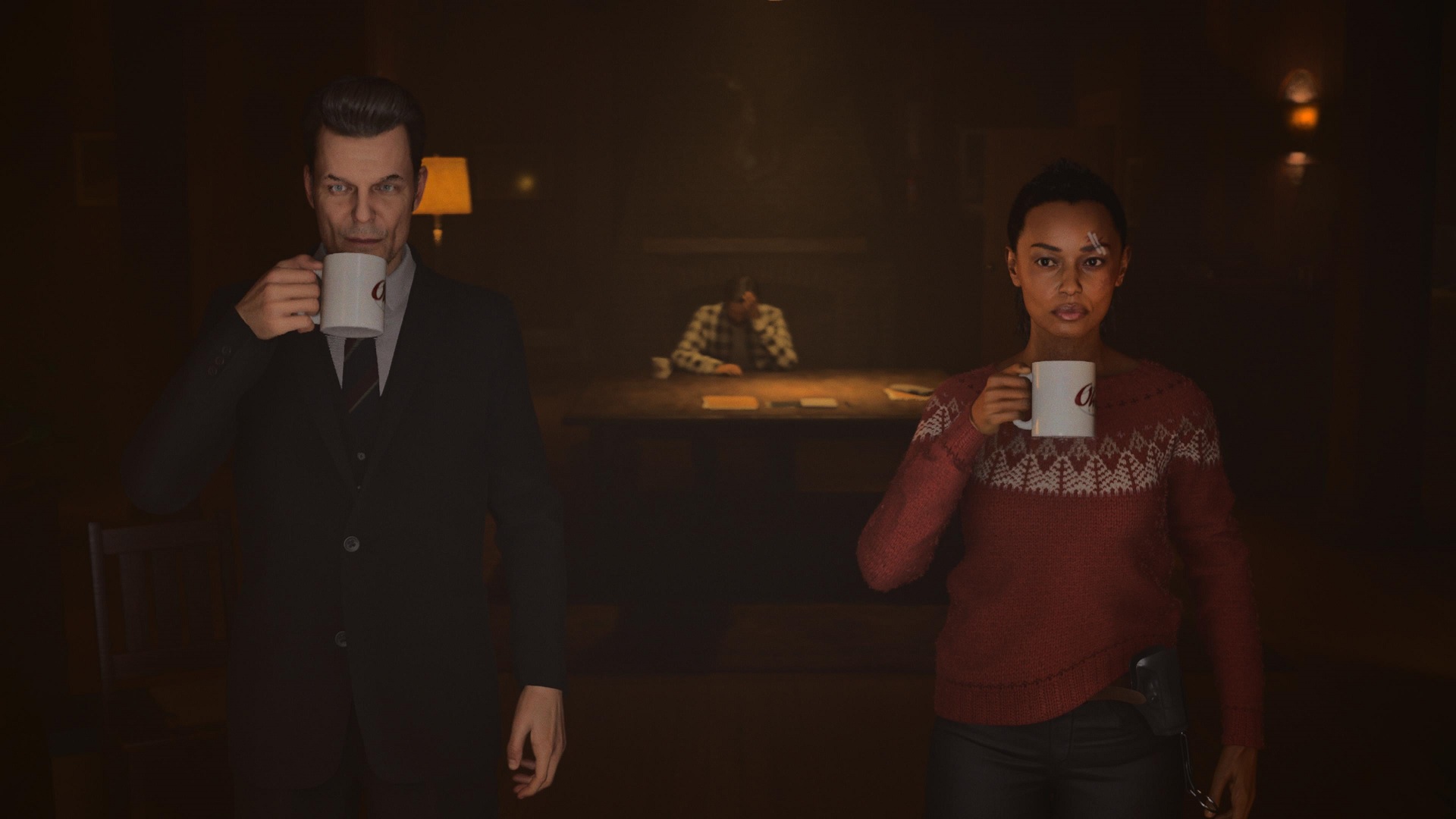 Alan Wake 2 Casey ve Saga kahve içiyor