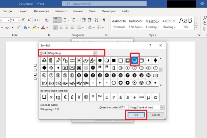 Microsoft Word'de bir onay kutusu sembolü seçme.