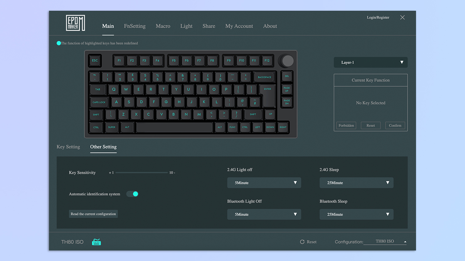 Epomaker TH80 Pro mekanik klavye için indirilebilir Epomaker Sürücü yazılımının Mac'te çekilmiş ekran görüntüsü
