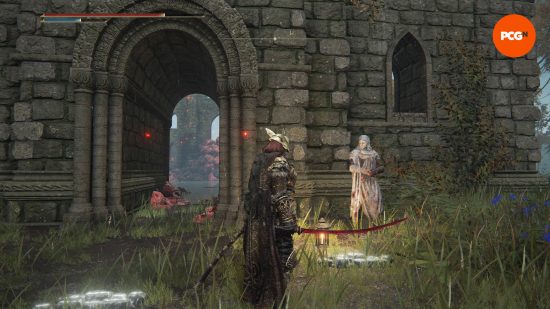 Varre yıkık bir kilisenin yanında duruyor ve Elden Ring Shadow of the Erdtree DLC başlangıç ​​noktasına erkenden ulaşmanın bir yolunu buluyor.