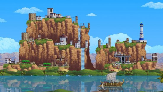 Vertical Kingdom, benzersiz bir yapıya sahip bir şehir kurma oyunudur - Bir dizi yüksek kayalığın üzerine kurulmuş bir yerleşim yeri.