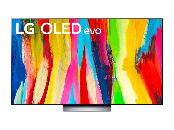 Beyaz bir arka plana sahip LG C2 Serisi OLED evo 4K TV.