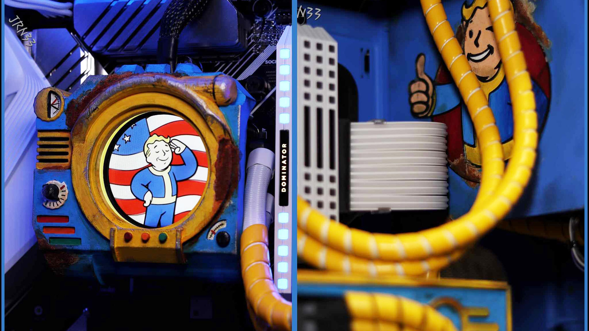 Fallout oyun bilgisayarı yapısı: Pip Boy AIO soğutucu surround ve Vault Boy ekranı