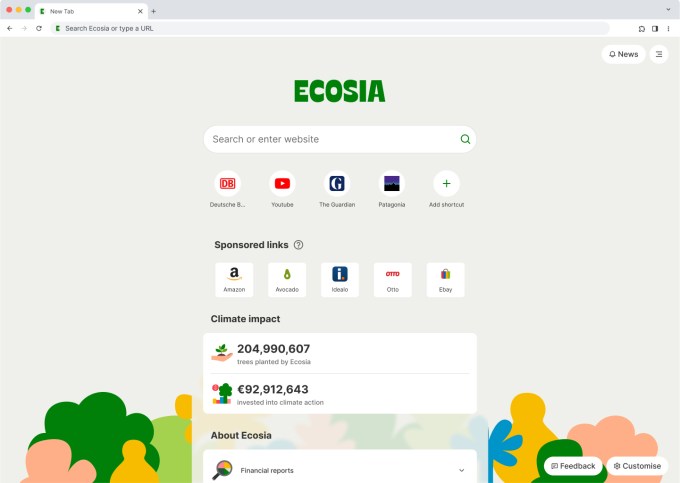Ecosia tarayıcısı