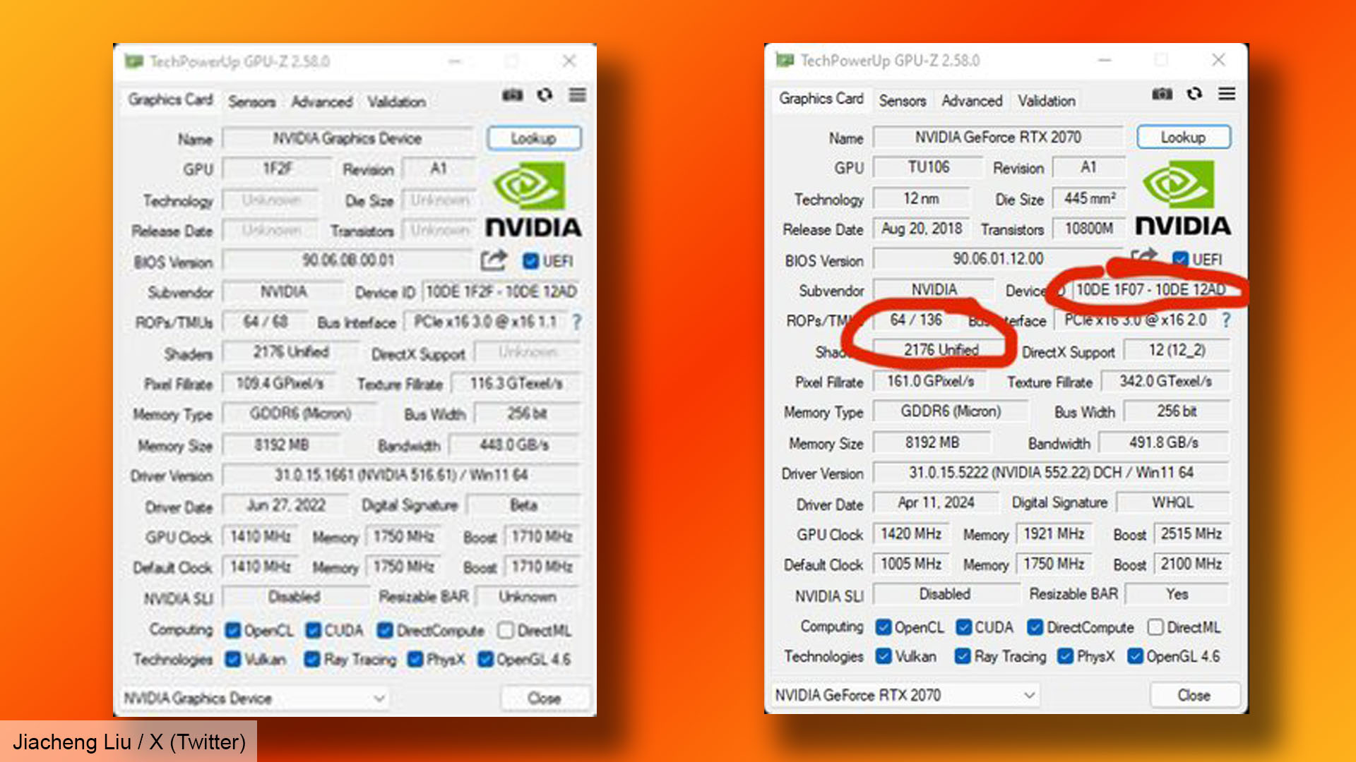 Nvidia GeForce GTX 2070 grafik kartı mühendisliği örneği GPU-Z ekran görüntüleri