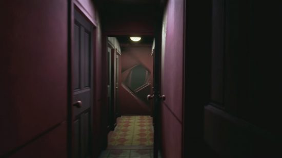 Karma: The Dark World ön izlemesi: Oyuncu yaklaşırken uzun bir kapı koridoru sürekli değişen bir şekilde dönerek, korkunç bir kovalamaca sahnesi sırasında ilerlemesini engelliyor.