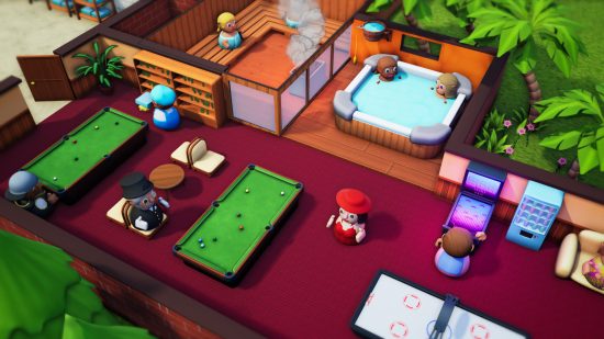 Otel Mimarı - Bir dizi müşteri Pathos Interactive yönetim oyununda spa, sauna, jakuzi, bilardo ve atari oyun olanaklarından yararlanıyor.