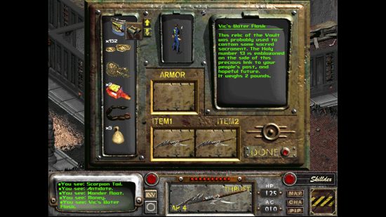 En İyi Fallout oyunları: Bir kişinin günlüğünün metin girişi de dahil olmak üzere çeşitli veri noktalarını gösteren bir bilgisayar ekranı.