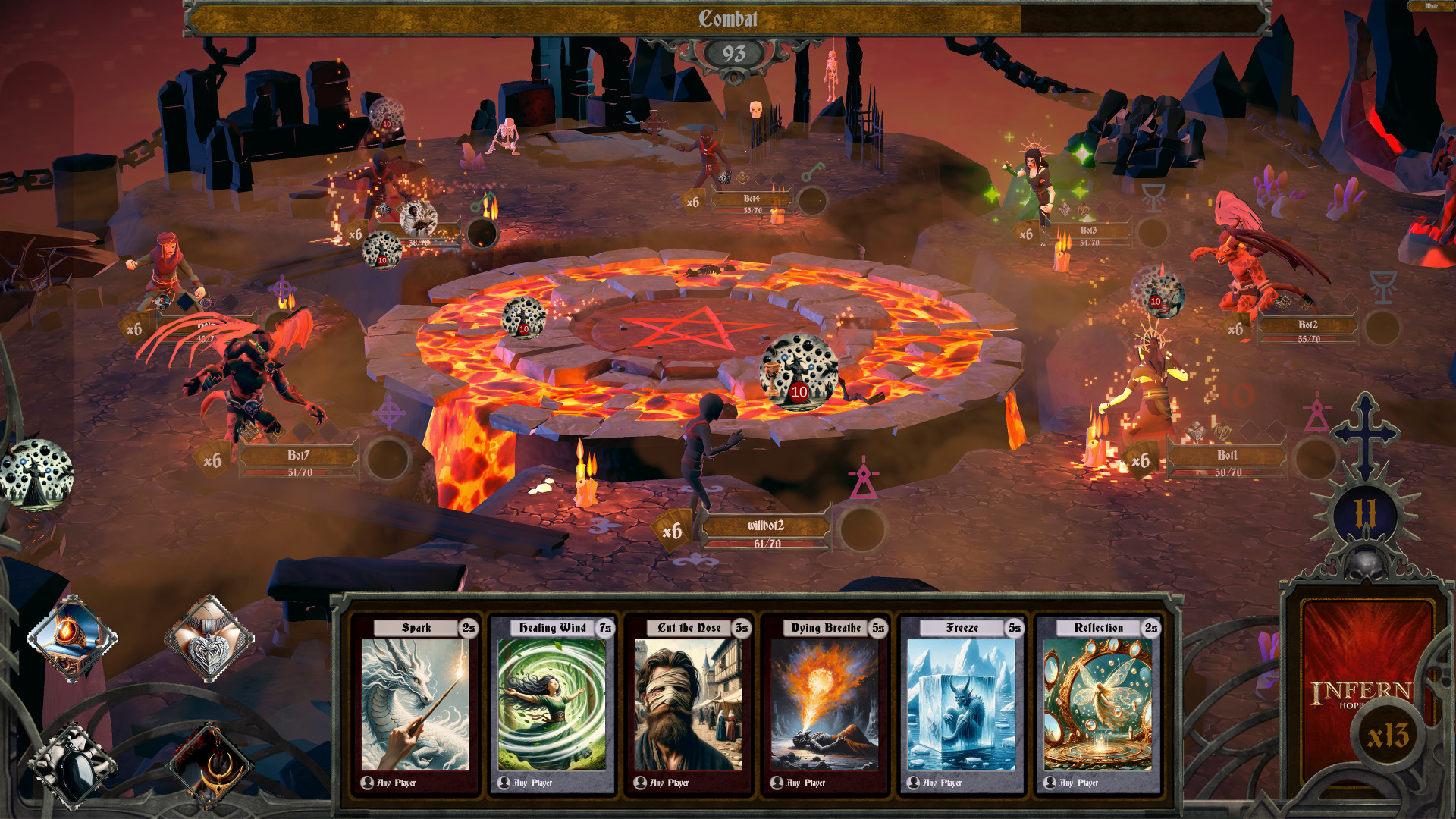 Inferni Hope and Fear - Bu kart tabanlı gerçek zamanlı strateji oyununda sekiz oyuncu dairesel bir masa etrafında oturup birbirlerine büyüler yapıyor.