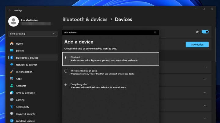 Windows 11'e yeni bir Bluetooth cihazı ekleme.