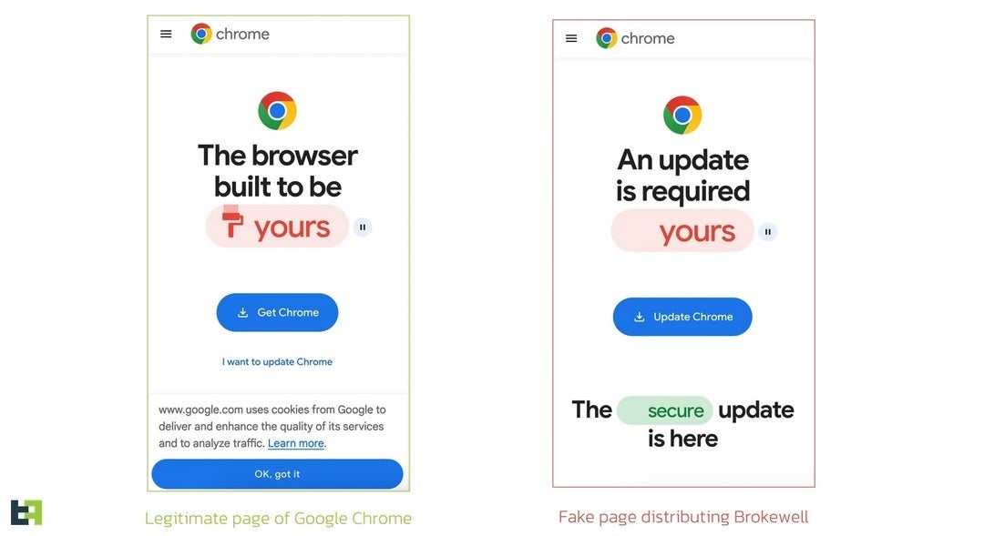 Meşru Chrome güncellemesi solda, sağdaki ise sahte - Büyük uyarı!  Android için sahte Chrome güncellemesi, bankacılık uygulamalarınıza erişecek truva atını yüklüyor