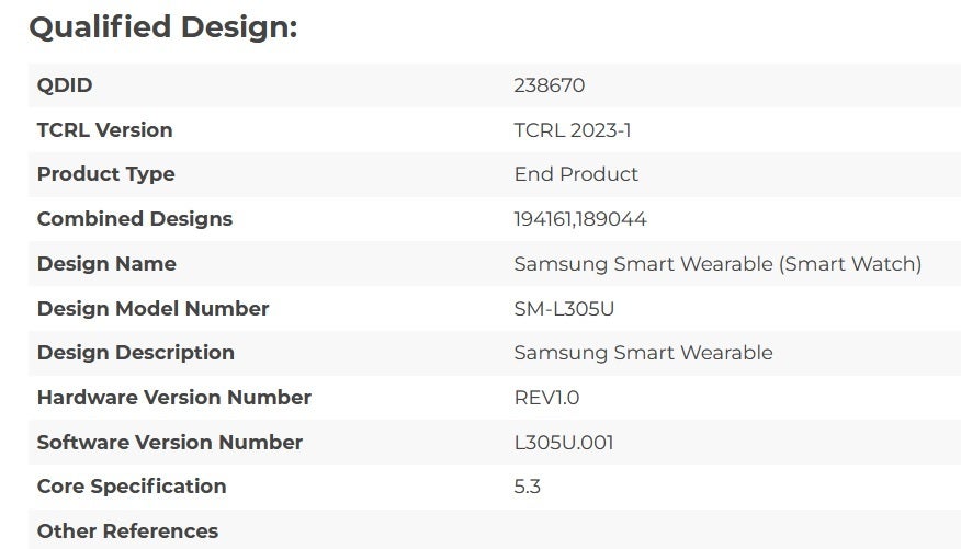Galaxy Watch 7 için Bluetooth web sitesinde listelenen veriler - Galaxy Watch 7, bu tür bir yonga setini kullanan ilk Samsung cihazı olabilir