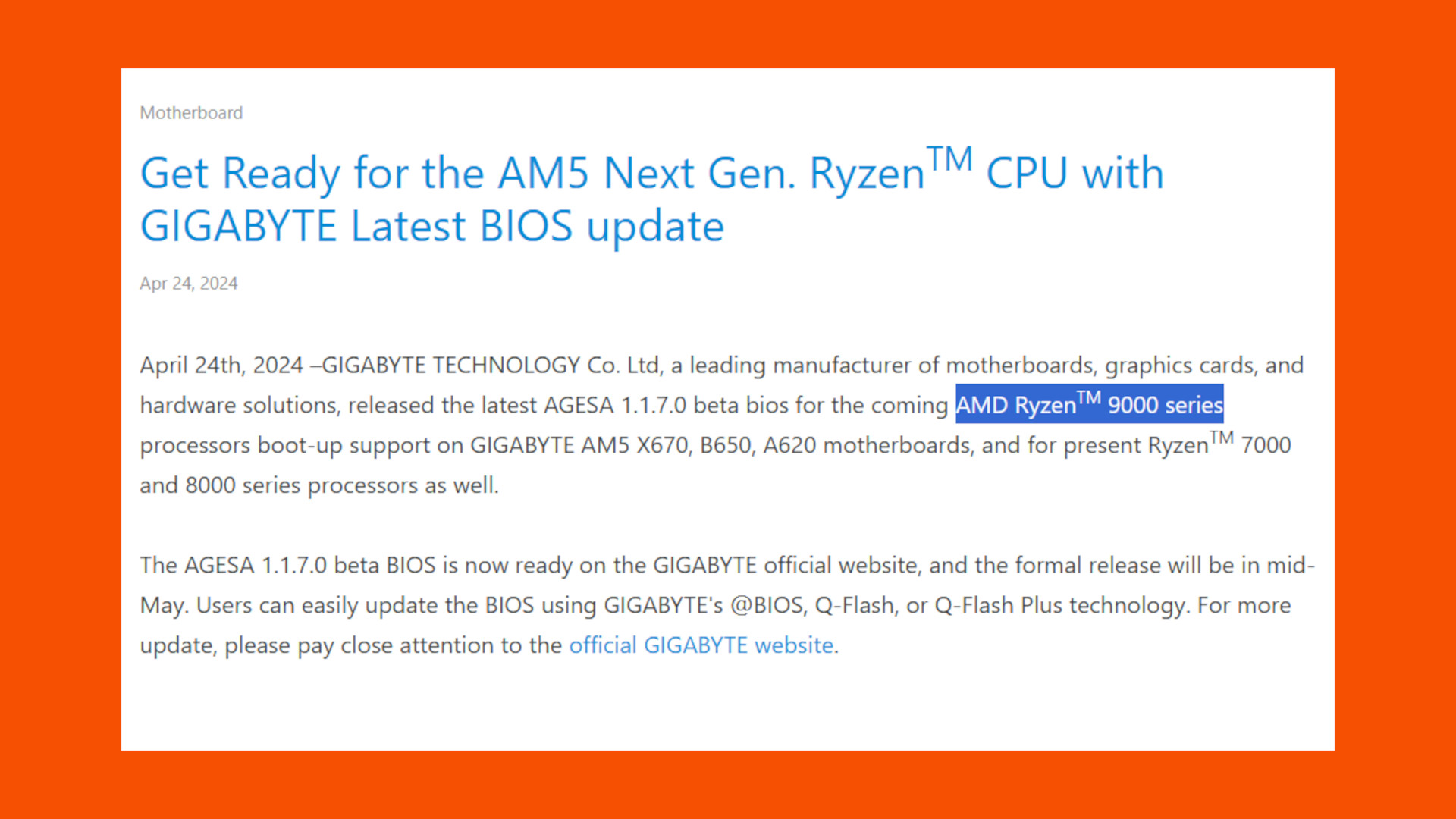Gigabyte sayesinde yeni AMD Ryzen 9000 CPU serisi onaylandı