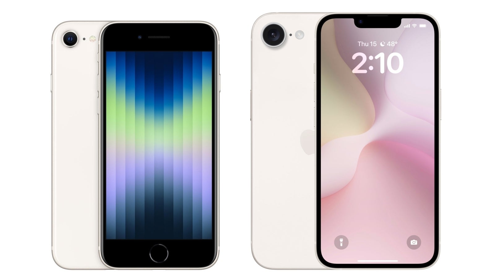 iPhone SE 3 (solda), iddia edilen iPhone SE 4'ün görselinin yanında. Yeni modelin, eski SE'nin 4,7 inçlik ekranıyla karşılaştırıldığında daha büyük 6,1 inçlik bir ekrana sahip olması bekleniyor.  - iPhone SE 4: Apple'ın en 