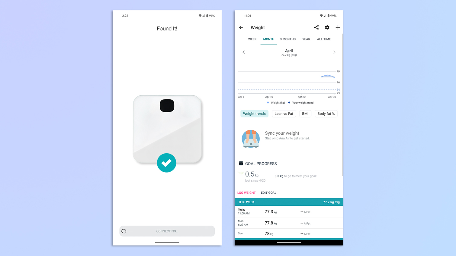 Android'de Fitbit uygulamasını gösteren ekran görüntülerinin bir derlemesi