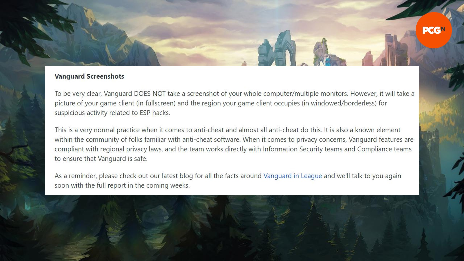 Riot Games'ten Vanguard'ın PC'de hile karşıtı ekran görüntüsü almayla ilgili olduğu varsayılan sorunları tartışan bir Reddit gönderisi