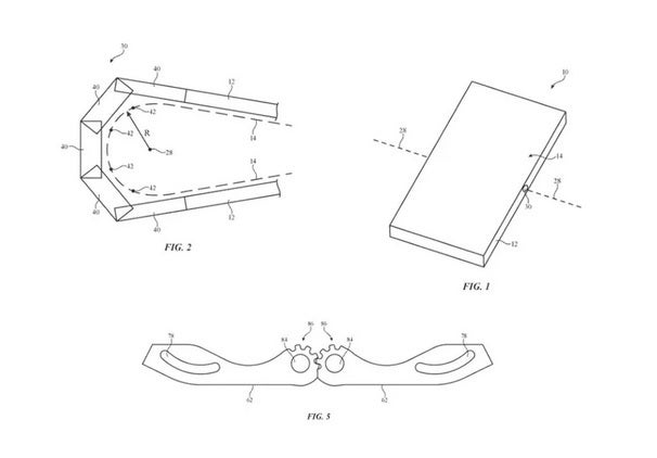 Apple'ın iPhone Flip menteşesi için patent başvurusundan resimler.  Resim kredisi-USPTO - Patent başvurusu, Apple'ın katlanabilir bir iPhone üzerinde çalıştığını gösterebilir