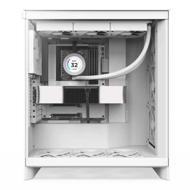 Beyaz NZXT H7 Flow 2024 kasasının yandan görünümü.