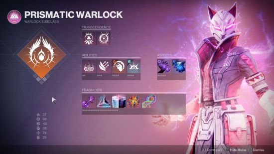 Destiny 2 Prismatic Warlock yapım ekranı
