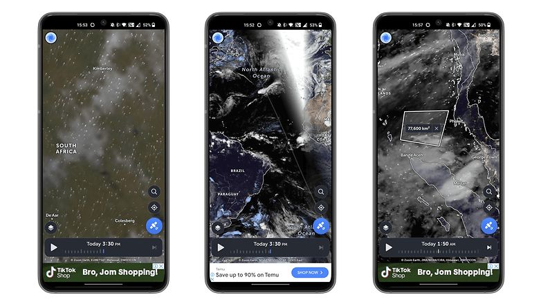 Zoom Earth uygulamasının ekran görüntüleri