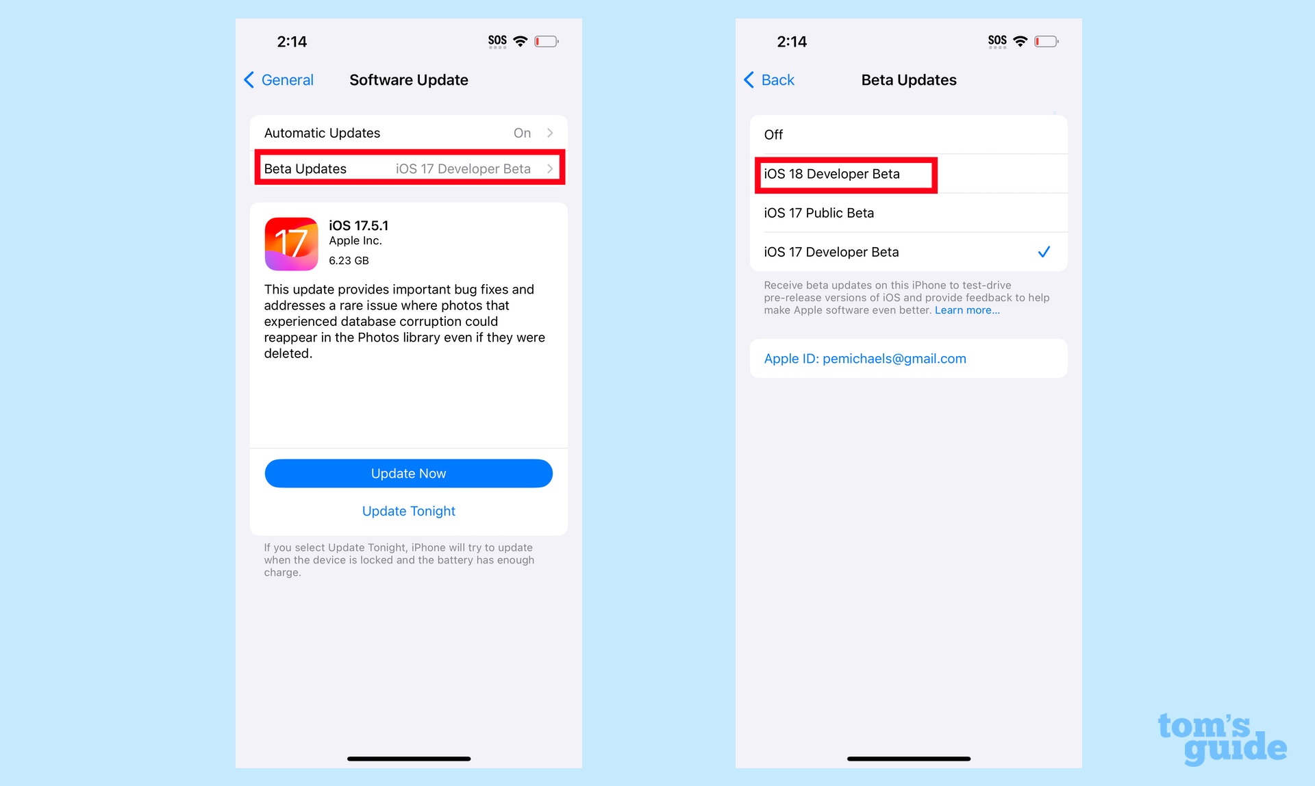 mevcut indirmelerden iOS 18 geliştirici betasını seçin