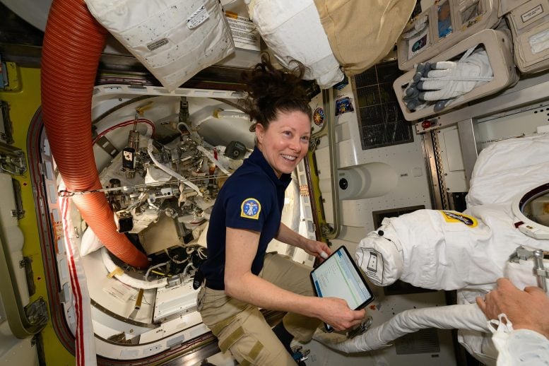 Astronot Tracy C. Dyson Quest Hava Kilidinin İçinde Çalışıyor