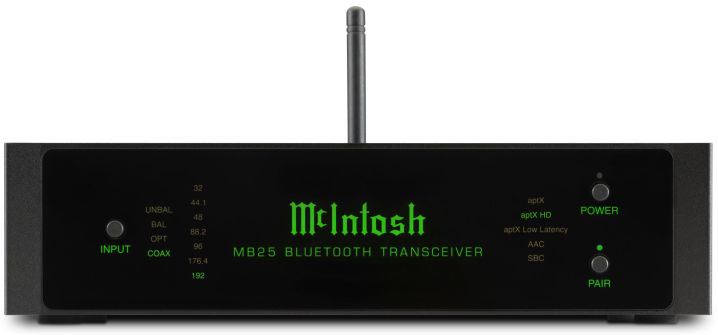 McIntosh MB25 Bluetooth alıcı-verici ön paneli.